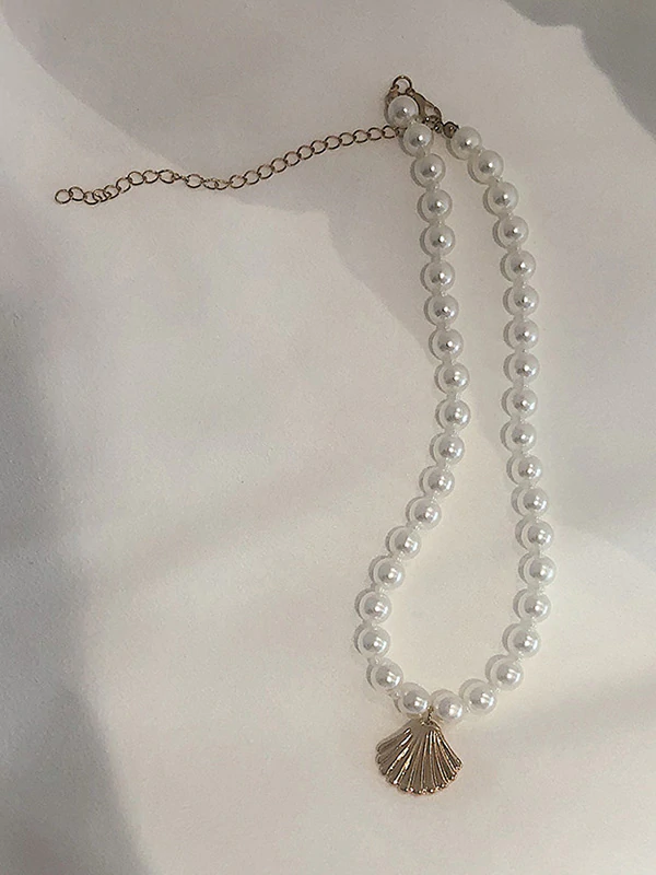 Simple Single-Layer Geometric Round Bead Scallop Necklace