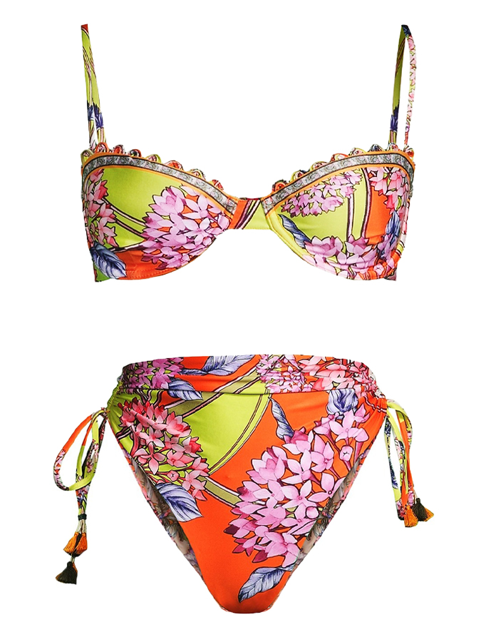 Colorblock Floral Print Beach Bikini and Cover-up