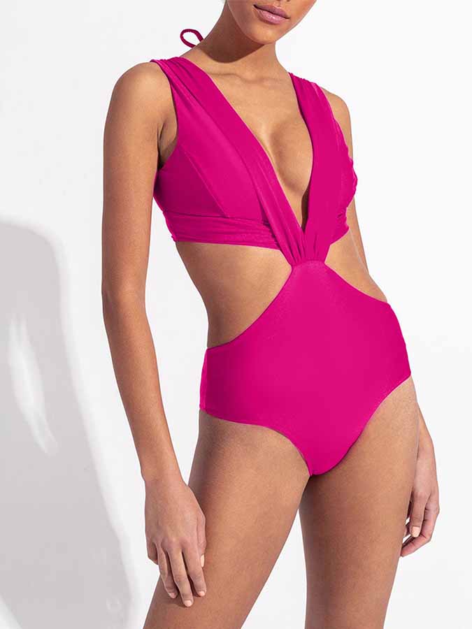 Solid Cutout Tie One Piece Swimsuit