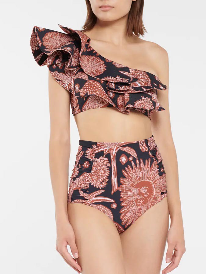 Fashion Ruffled One-Shoulder Split Swimsuit