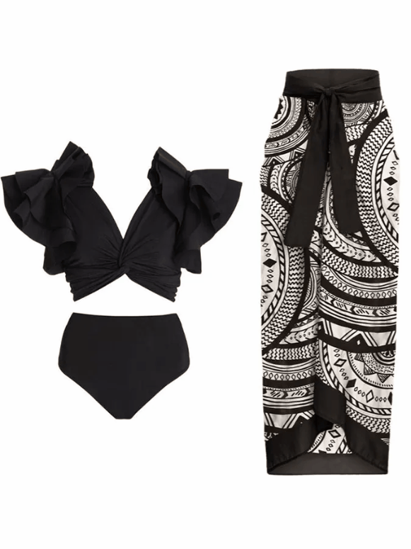 V Neck Ruffled Bikini Set