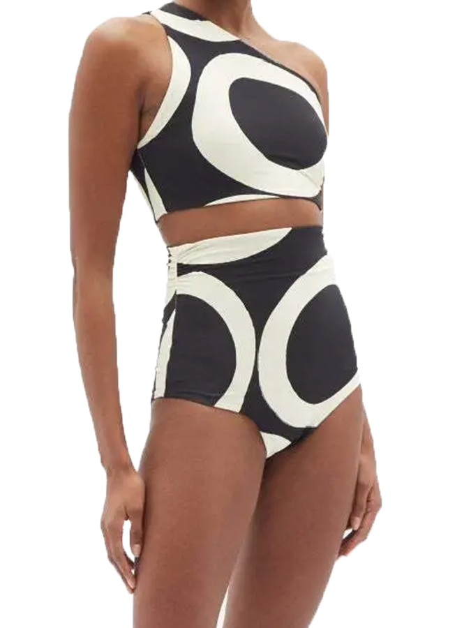 One Shoulder Print Split Swimsuit