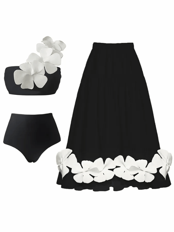 Fashion Colorblock Flower Design One Piece Swimsuit