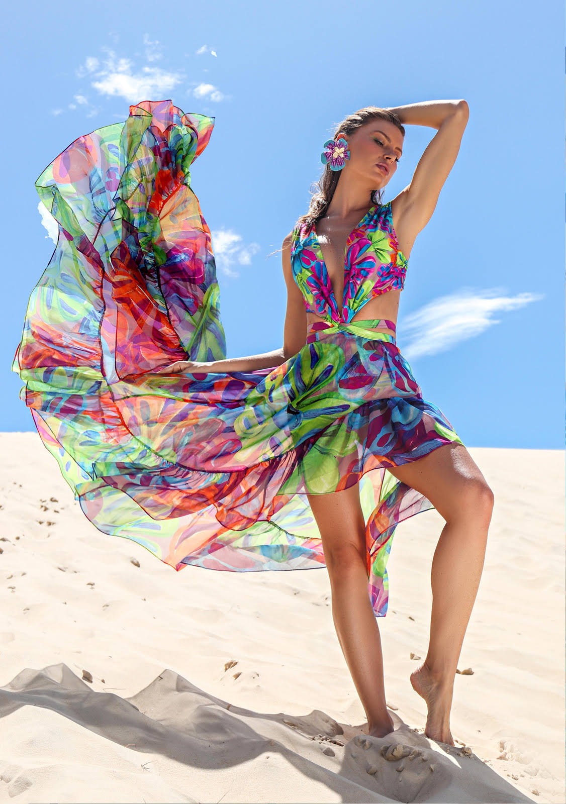 Fashion Printed One Piece Swimsuit And Beach Skirt