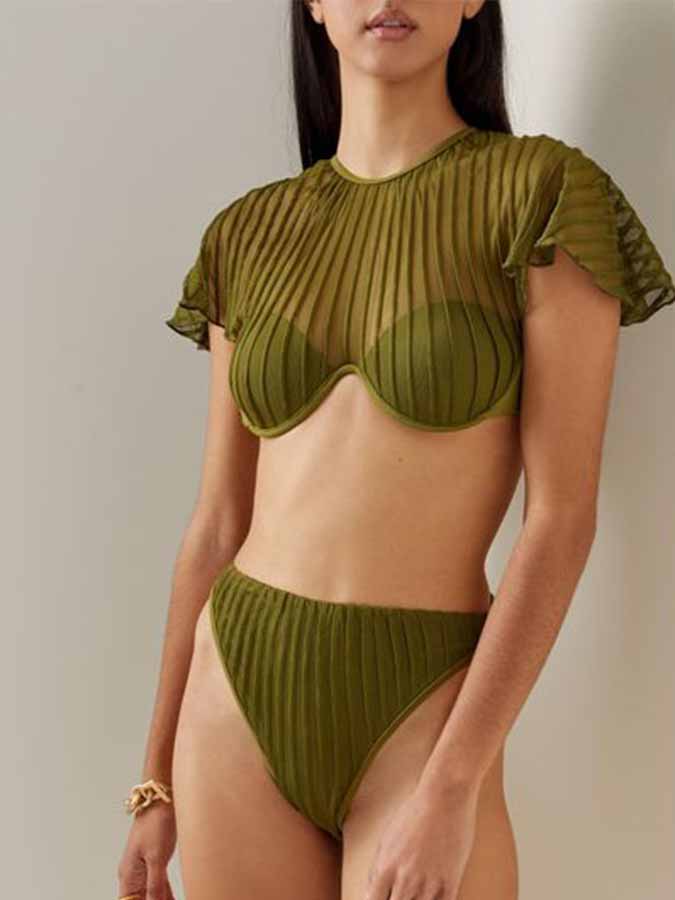 Solid Color Texture Fashion Bikini Swimsuit