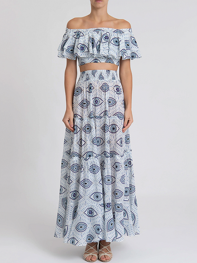 Off Shoulder Devil's Eye Bikini Swimsuit And Beach Skirt