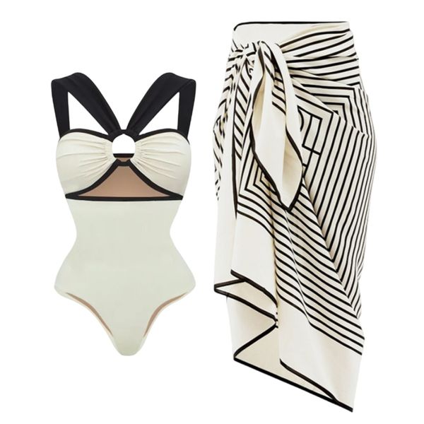 Color Block One-Piece Swimsuit And Beach Kaftan Dress