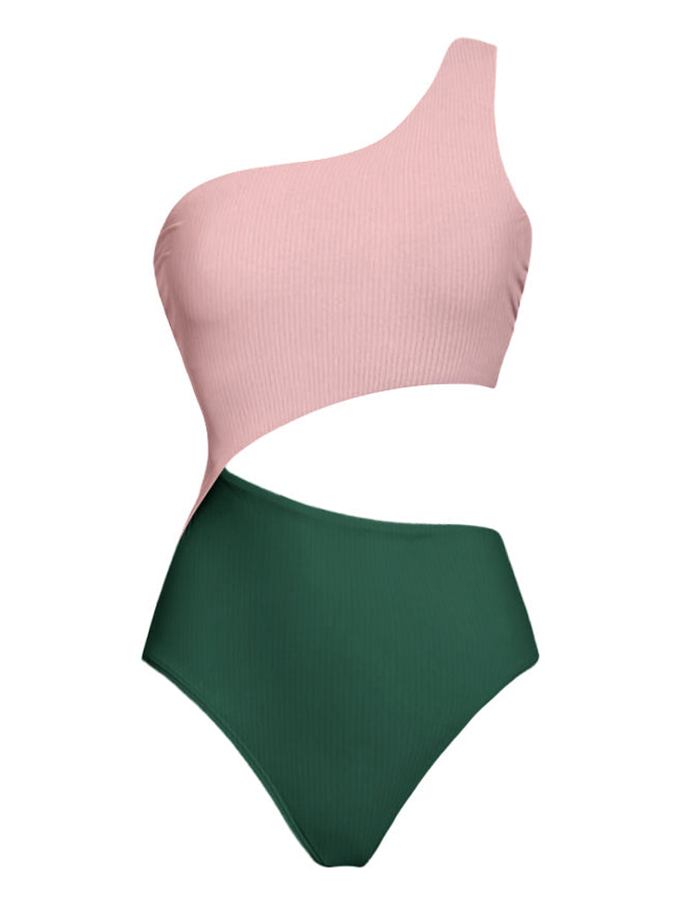 Ruffled Colorblock Print Swimsuit Set