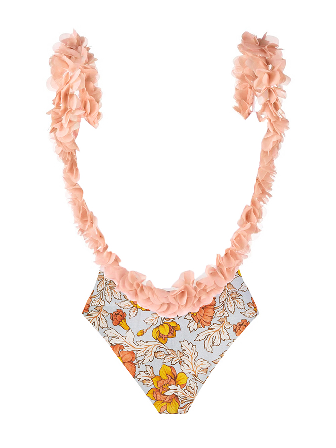 Fashion Floral Print One-Piece Swimsuit Set