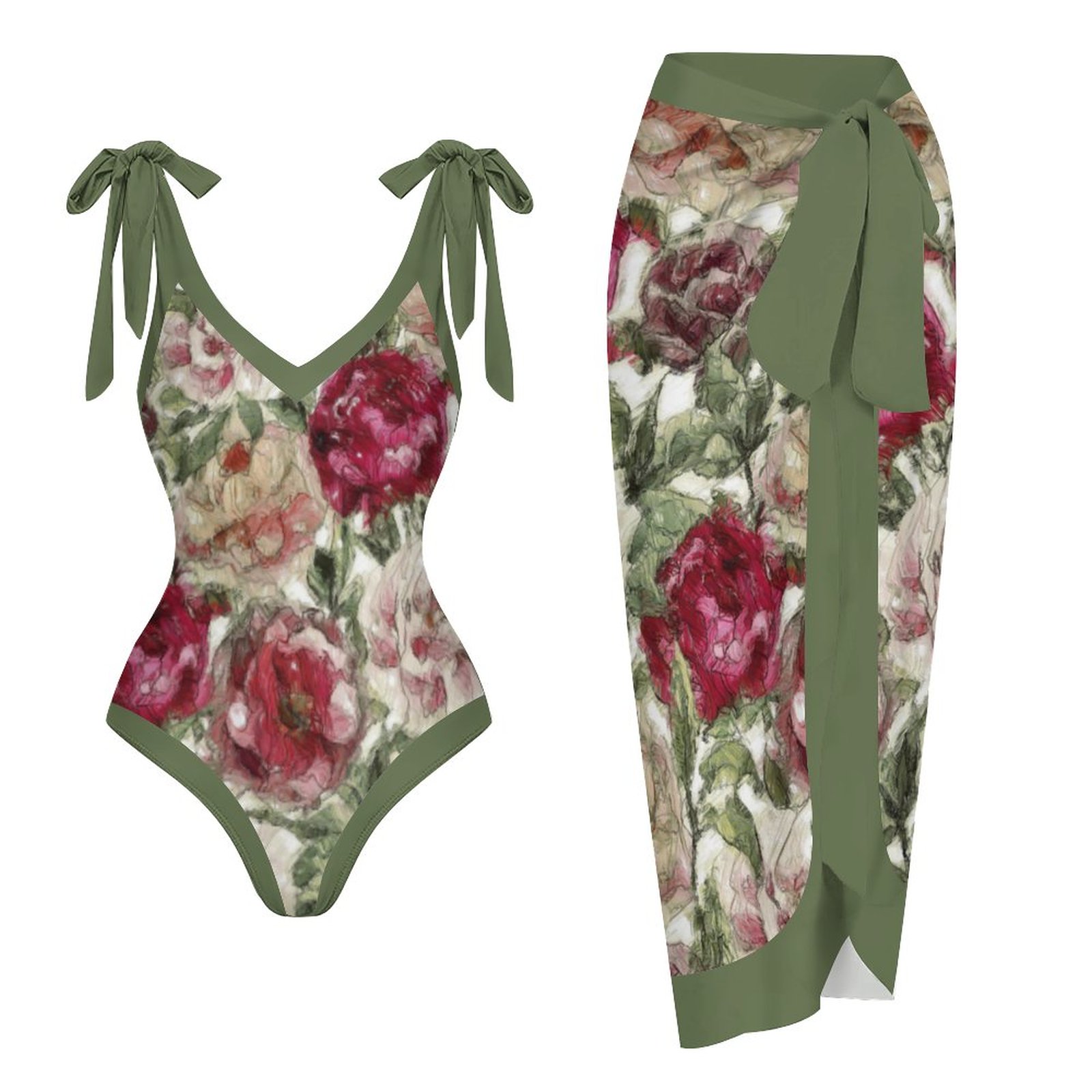 Casual Printed One-Piece Swimsuit And Cover Up 2305103914