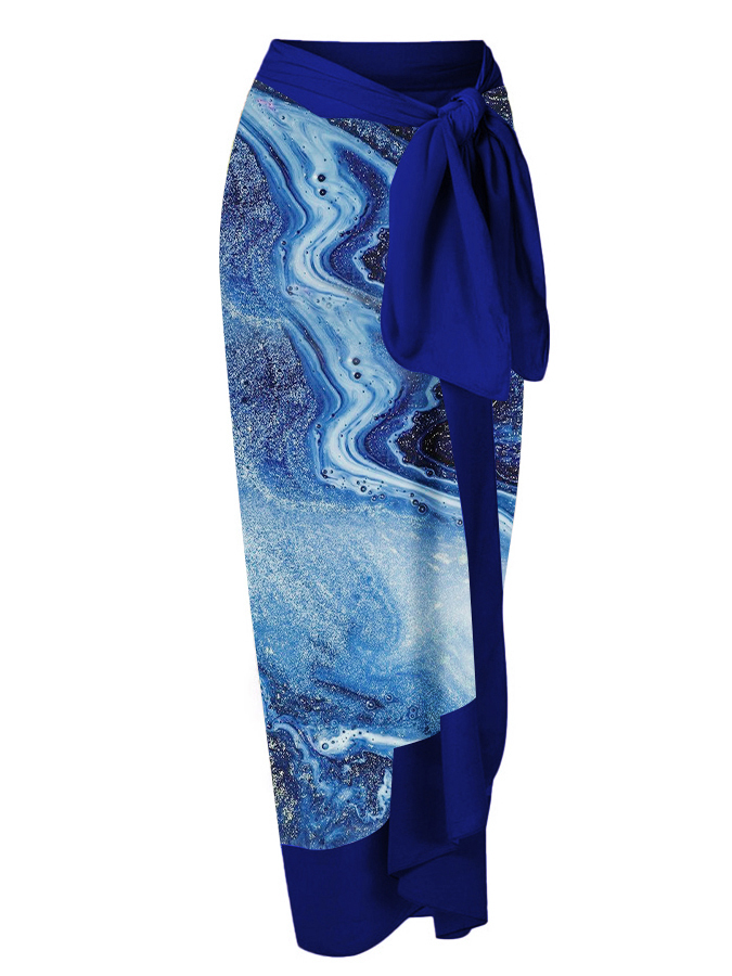 Vintage V-Neck Colorblock Print Beach One-Piece Swimsuit