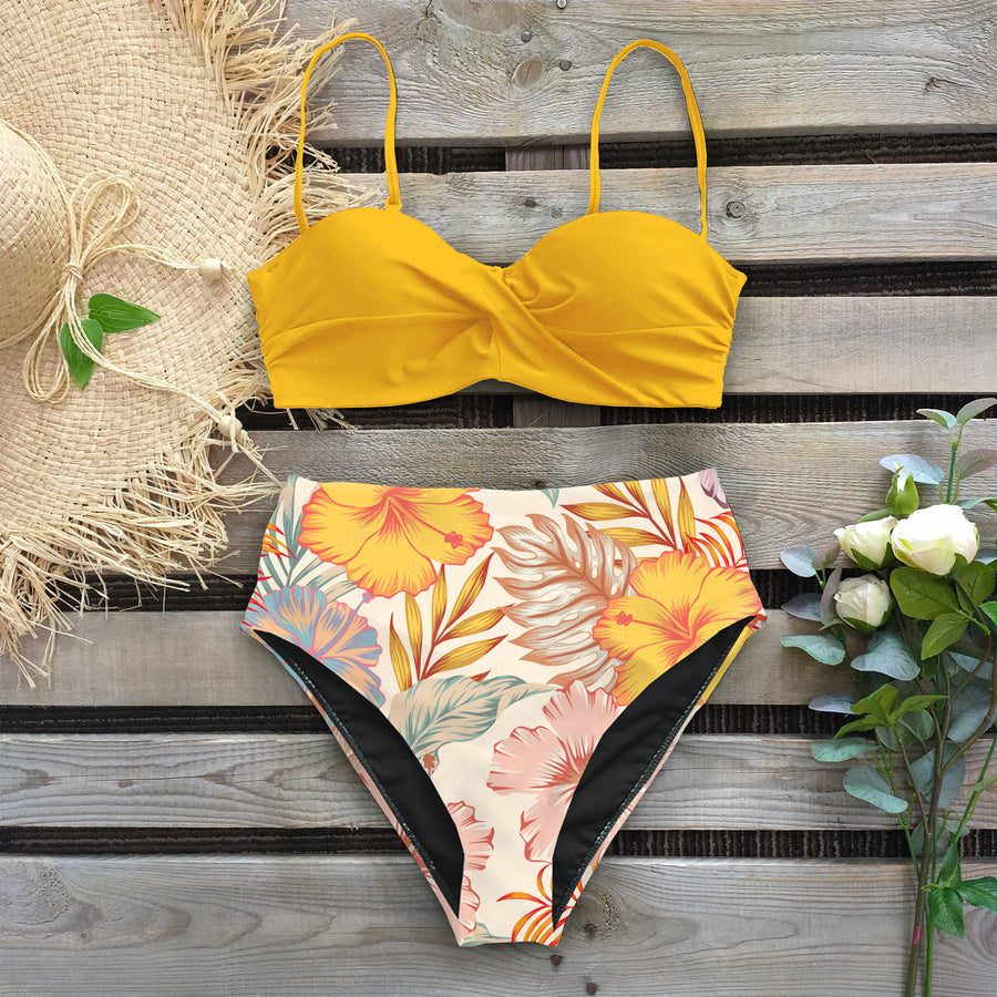 Solid high waist Bikini Set