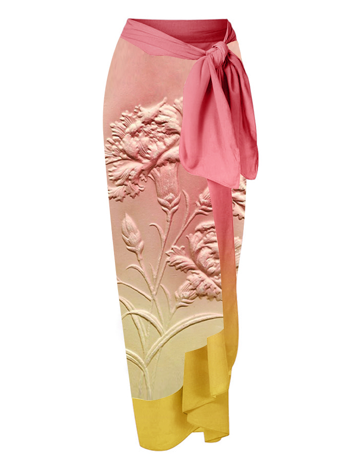 Fashion Vintage Floral Design Gradient Swimsuit Set