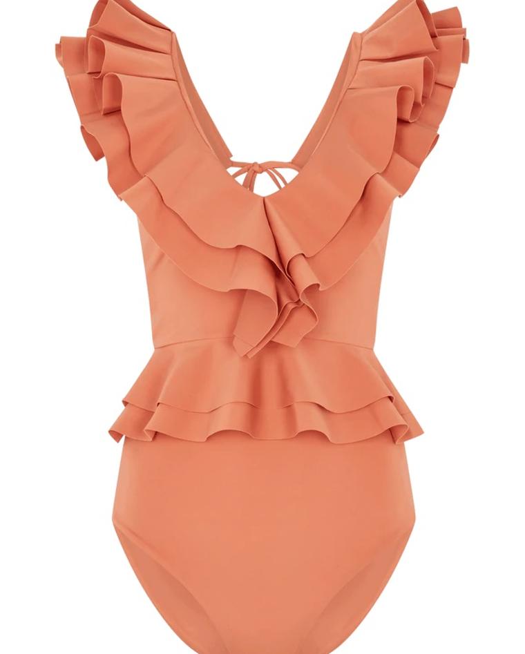 Ruffled Open-back Split Swimsuit