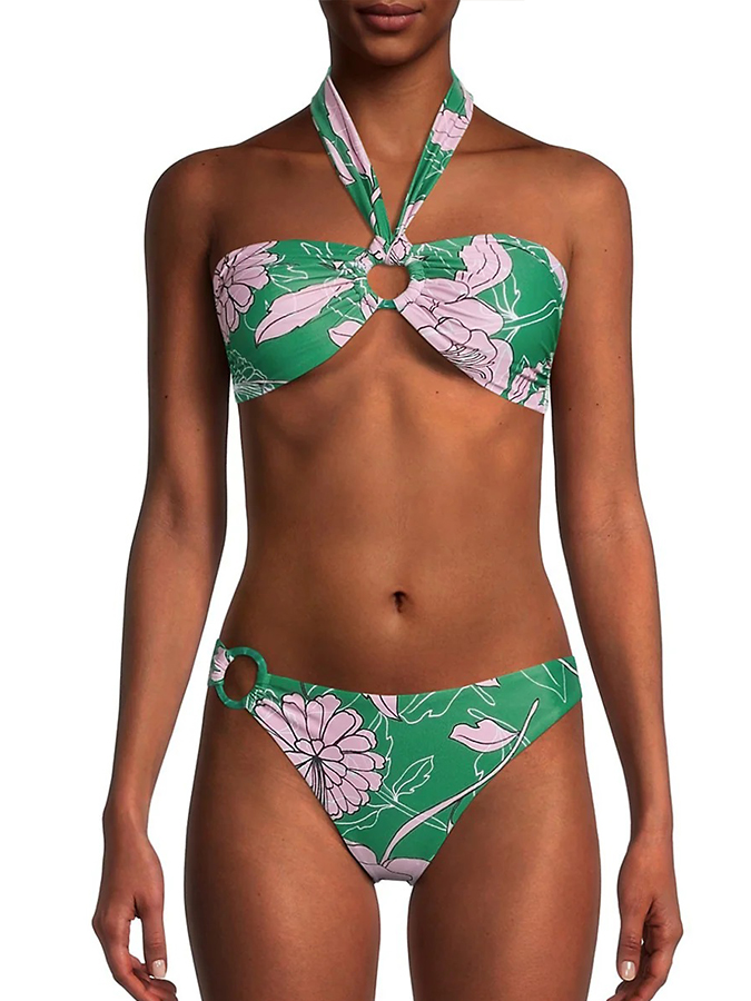 Fashion Colorblock Floral Print Beach Swimsuit Set