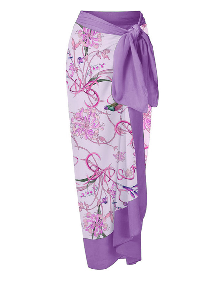 Fashion Floral Colorblock Print One-Piece Swimsuit Set