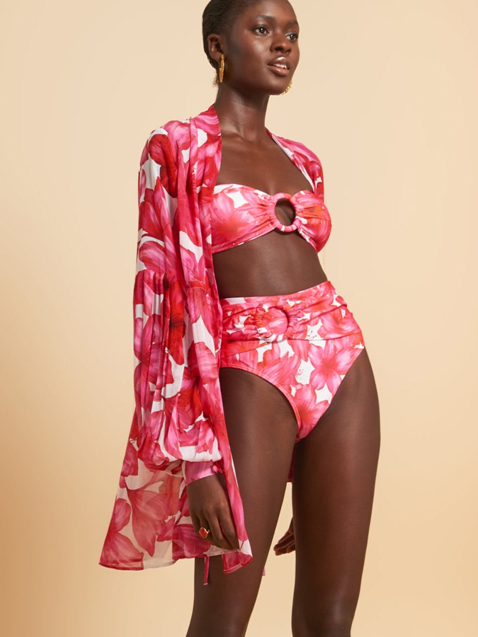 Beach Flower Print Swimsuit and Kimono