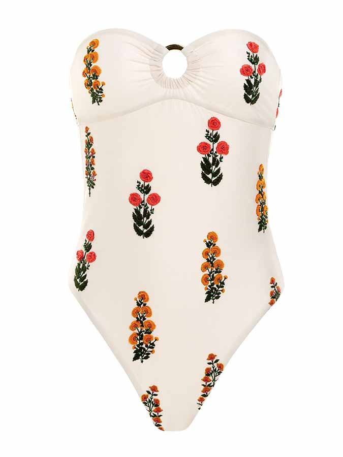 Bandeau Print One-Piece Swimsuit and Cover-Up