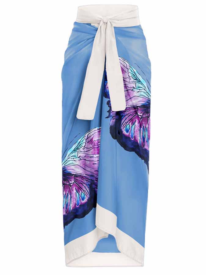One-Shoulder Butterfly Print One-Piece Swimsuit and Cover-Up