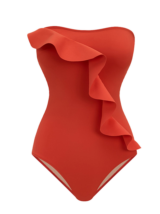 Off Shoulder Color Block One Piece Swimsuit and Skirt