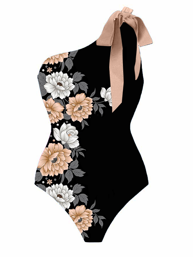 One-Shoulder Tie One-Piece Swimsuit