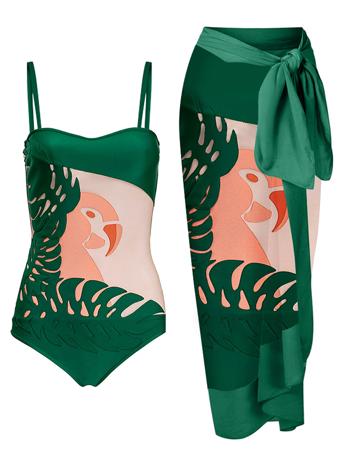 Fashion Vintage Colorblock Animal Print One Piece Swimsuit