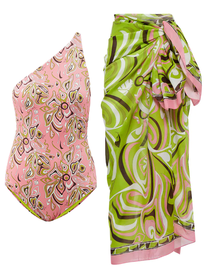 One-Shoulder Print Fashion Cutout One-Piece Swimsuit