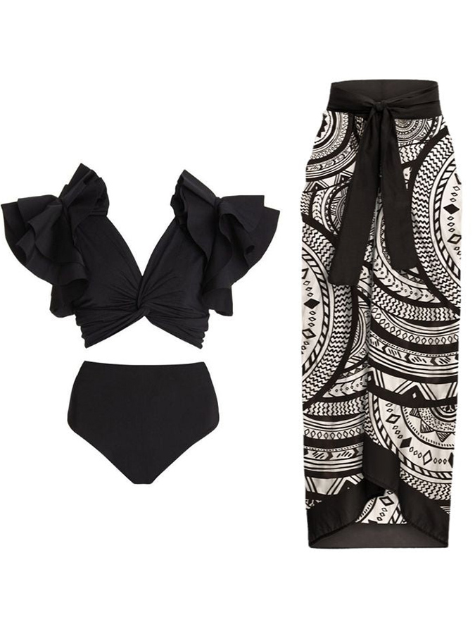 V Neck Ruffled Bikini Set