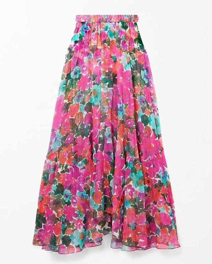 Halter Straps Cutout Floral Doodle One-Piece Swimsuit and Skirt