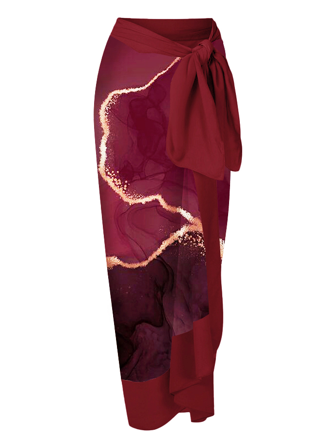 Line Print One Piece Swimsuit and Cover Up