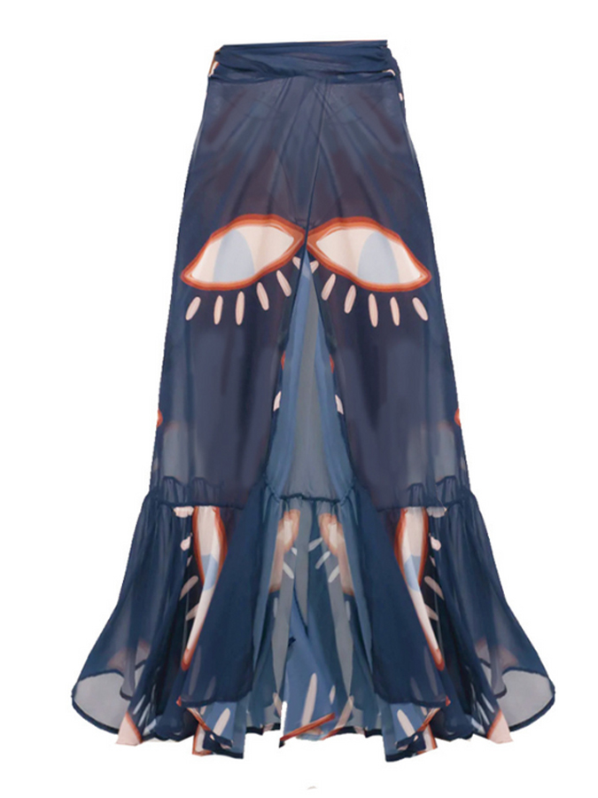 Fashion Eye Print Ruffle Beach Swimsuit