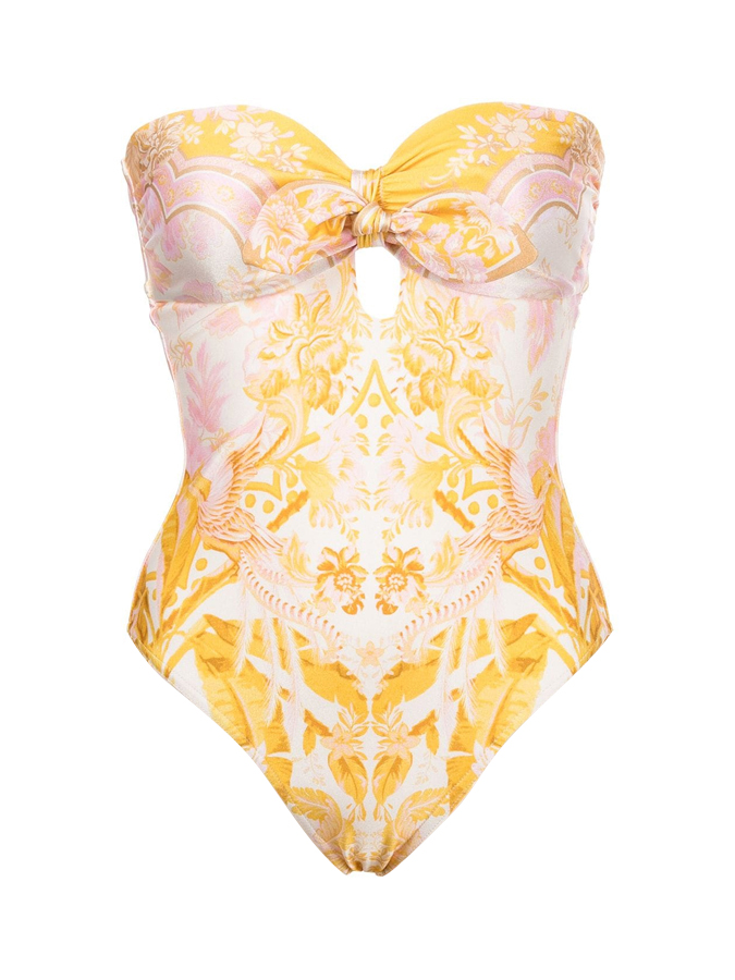 Vintage Print Print Bandeau One Piece Swimsuit And Cover Up