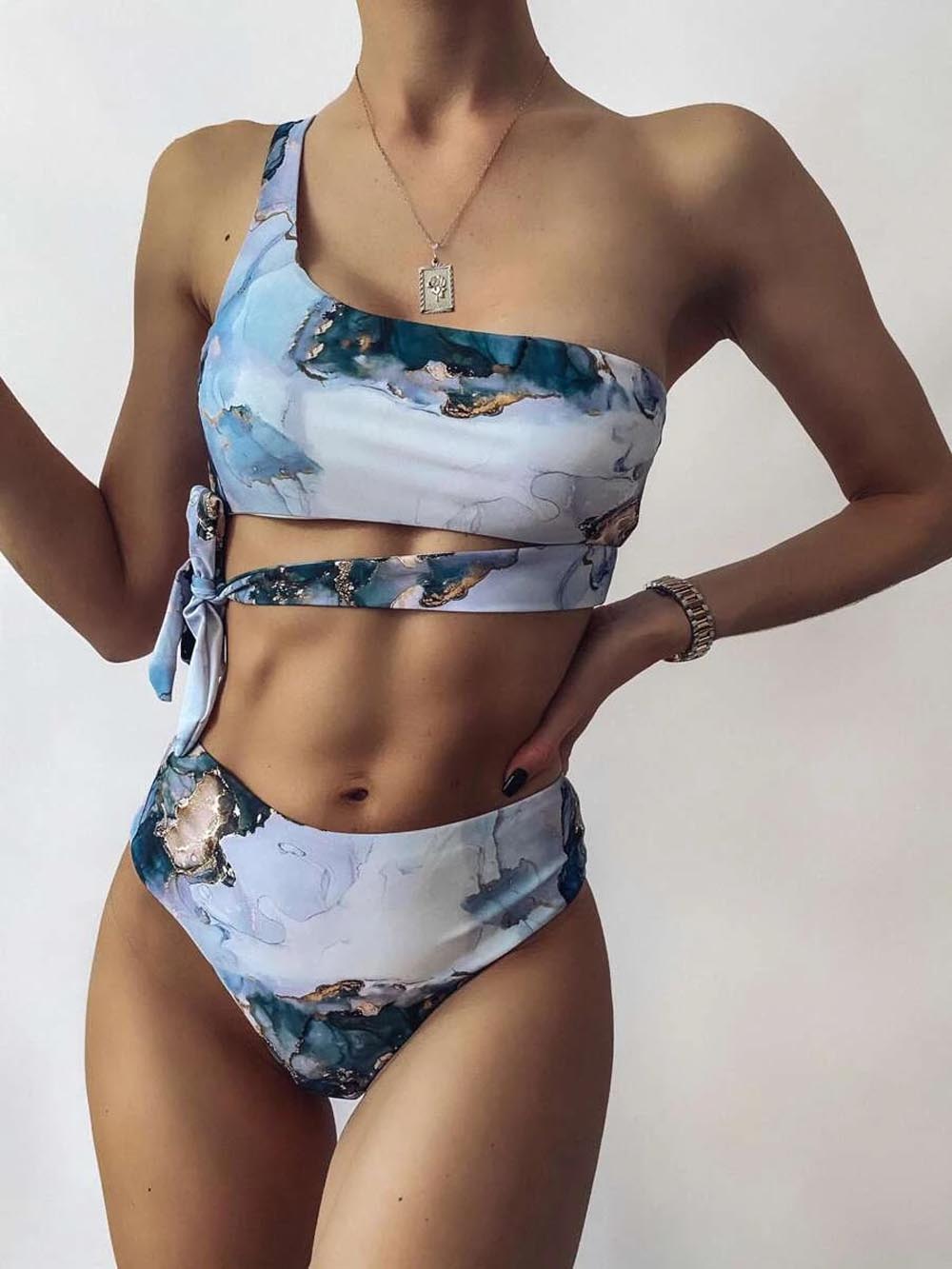 New Print Sport Bandeau Push up Bikinis Sexy Marble