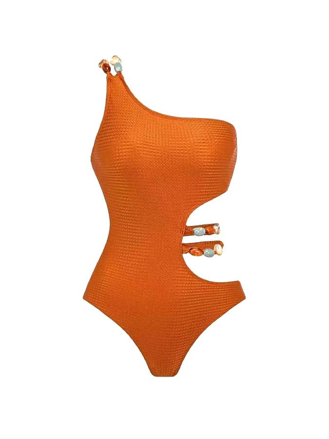 Stone Decor Cutout One Piece Swimsuit And Cover Up