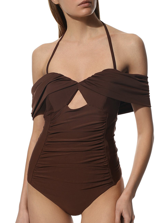 Solid Drop Shoulder Cutout One-Piece Swimsuit