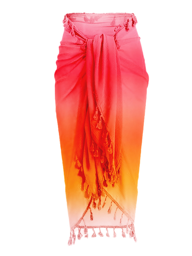 Fashion Colorblock Gradient Print Fringe One Piece Swimsuit Set