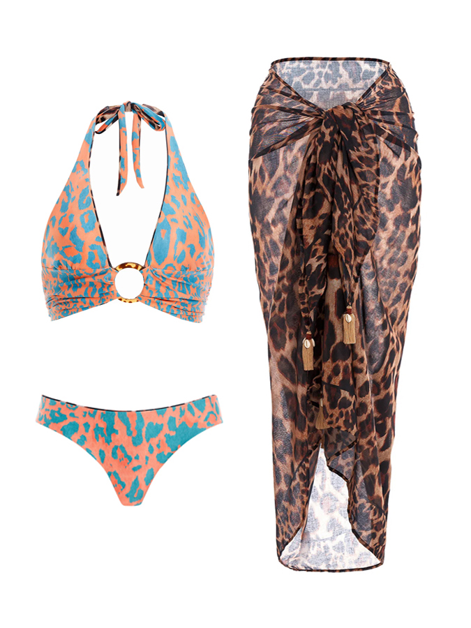 Leopard Print Reversible Bikini And Cover Up