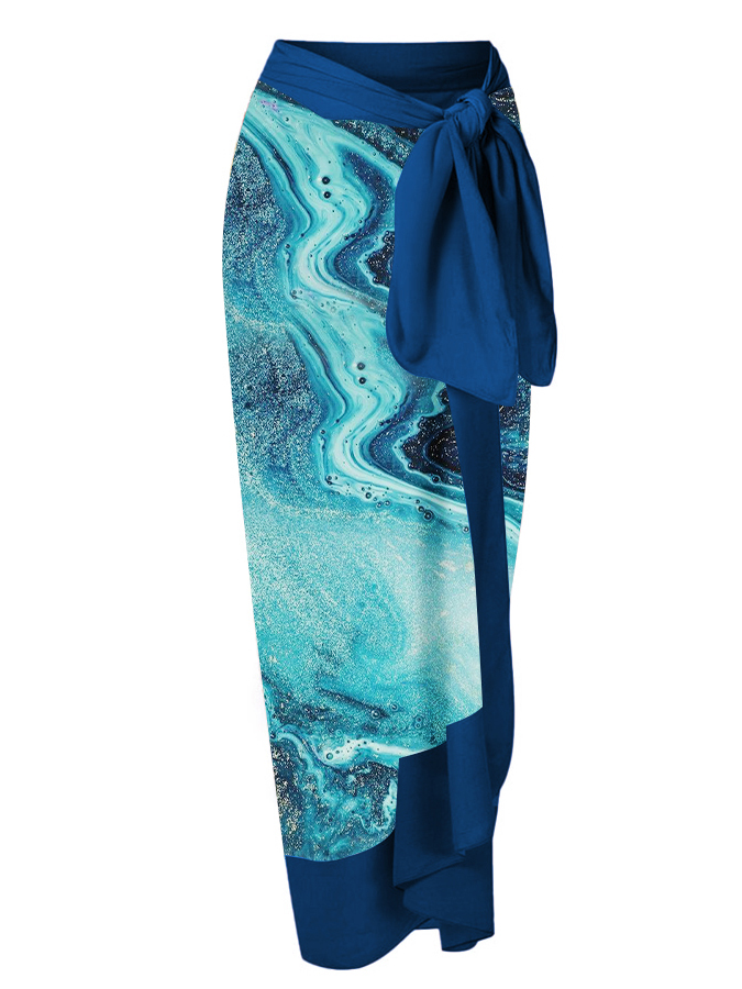 Vintage V-Neck Colorblock Print Beach One-Piece Swimsuit