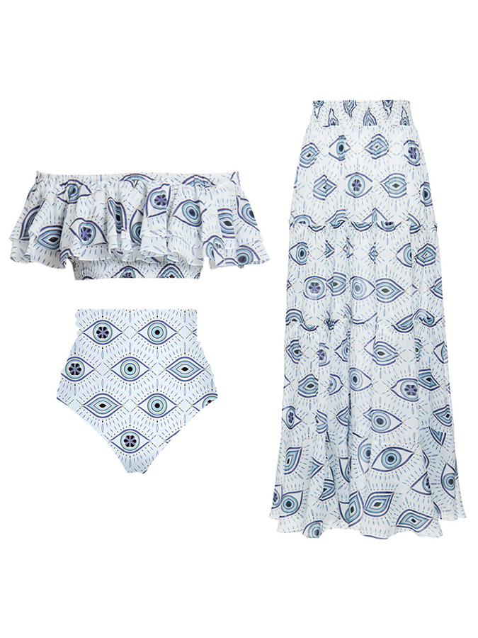 Off Shoulder Devil's Eye Bikini Swimsuit And Beach Skirt