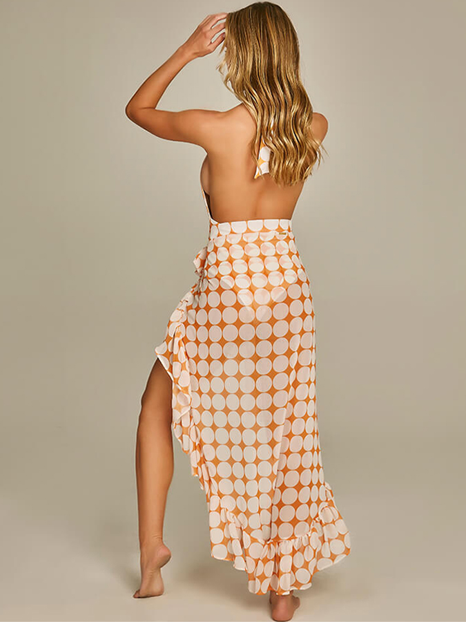 Deep V Print One Piece Swimsuit Set