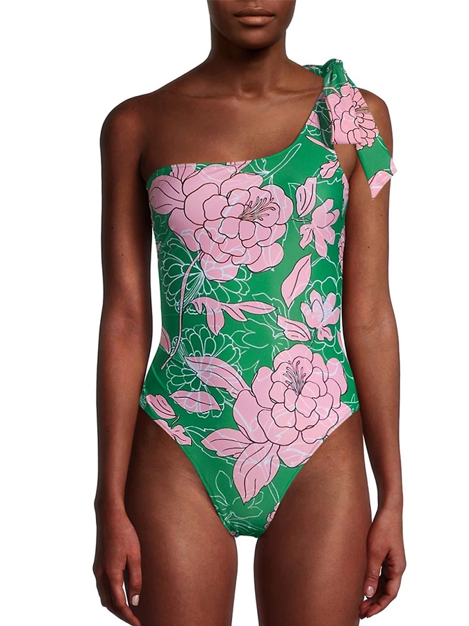 Fashion Colorblock Floral Print Beach Swimsuit Set