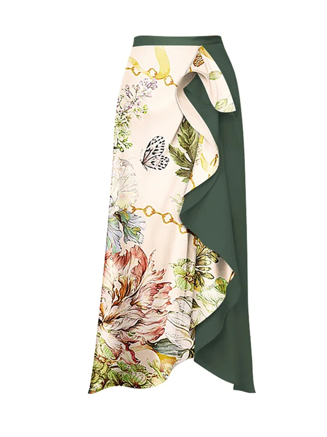 Ruffled Floral Print Bikini Swimsuit and Skirt