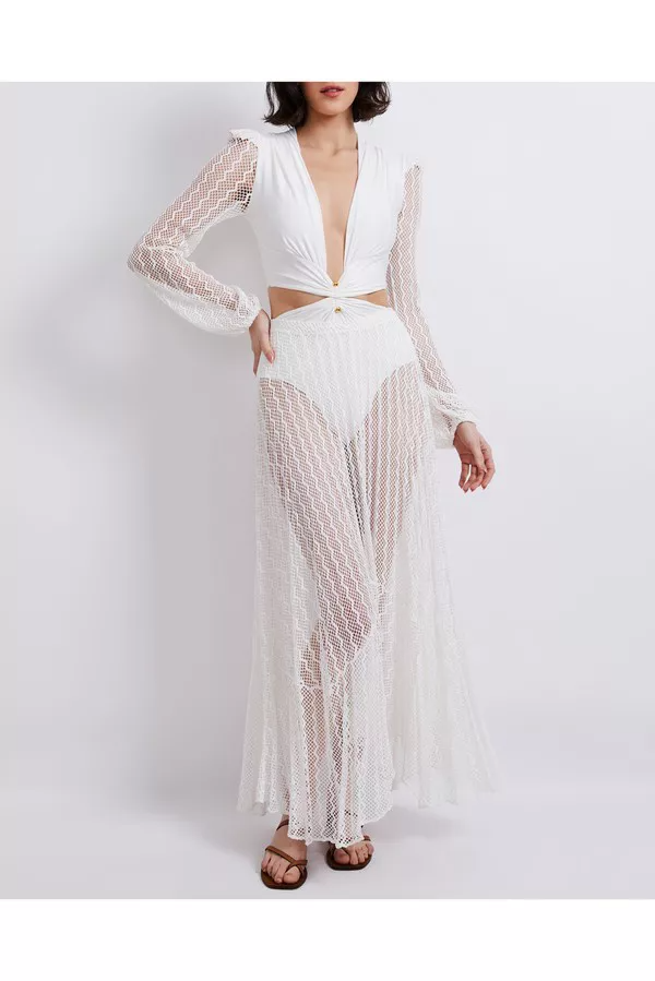 Sexy Solid Lace Panel Beach One Piece Swimsuit