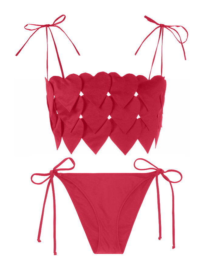 Fashion Solid Color Peach Heart Design Bikini Set