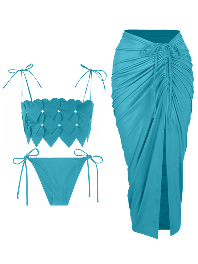 Fashion Solid Color Peach Heart Design Bikini Set