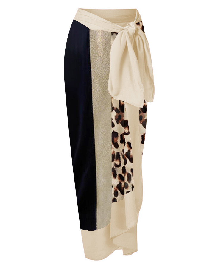 Vintage V-Neck Leopard Colorblock Print One-Piece Swimsuit