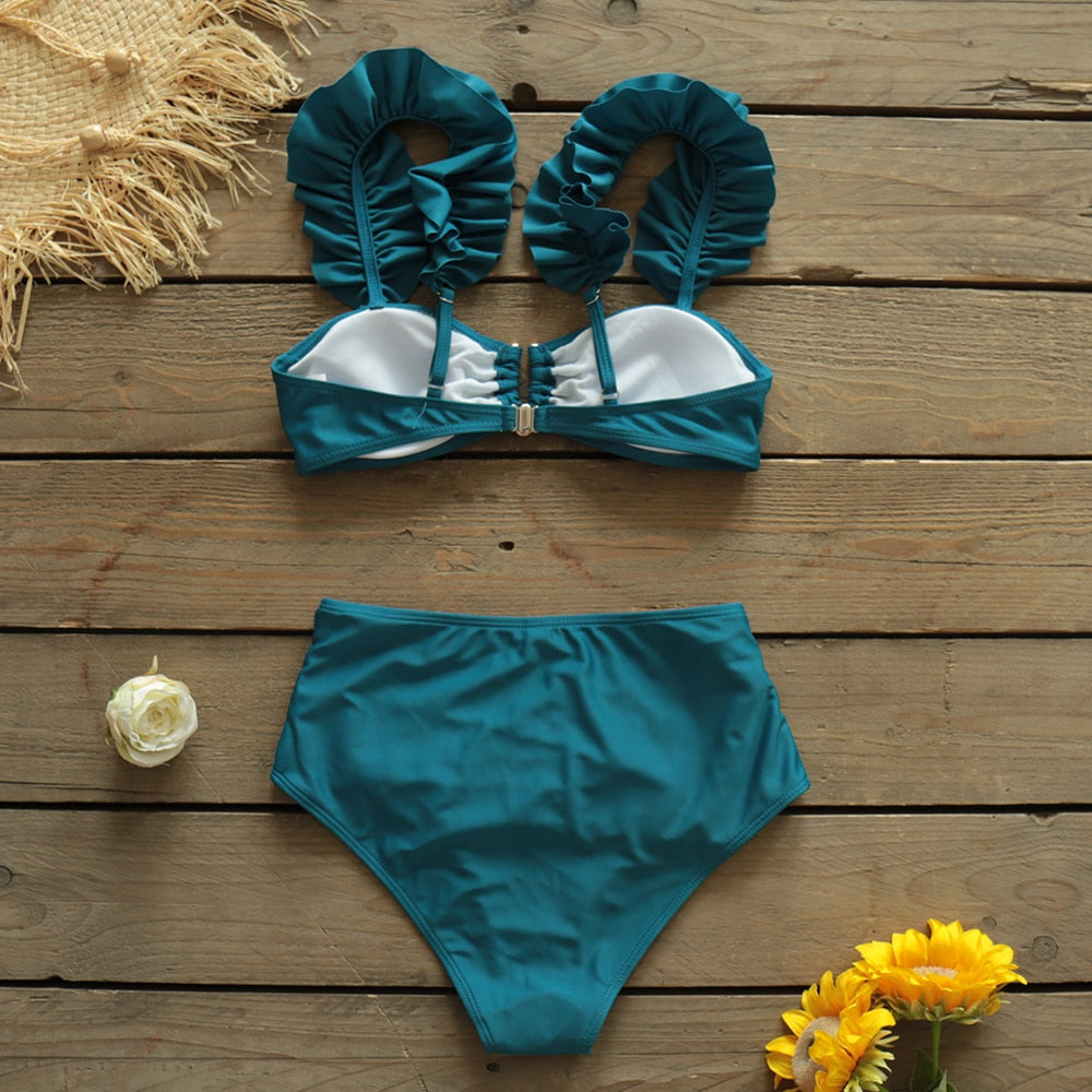 Solid Blue Strappy Bikini Set