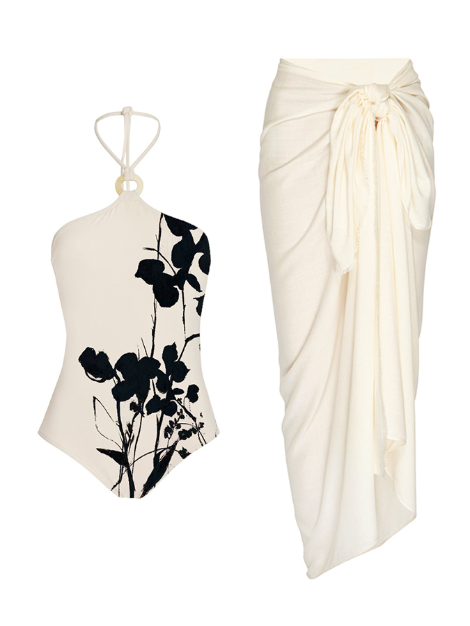 Draw Print Halter One Piece And Cover up