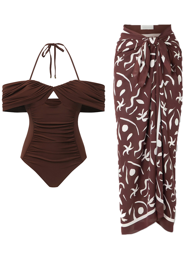 Solid Drop Shoulder Cutout One-Piece Swimsuit