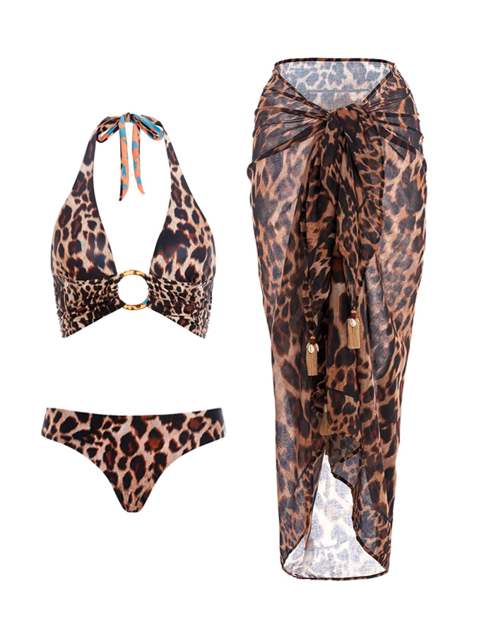Leopard Print Reversible Bikini And Cover Up